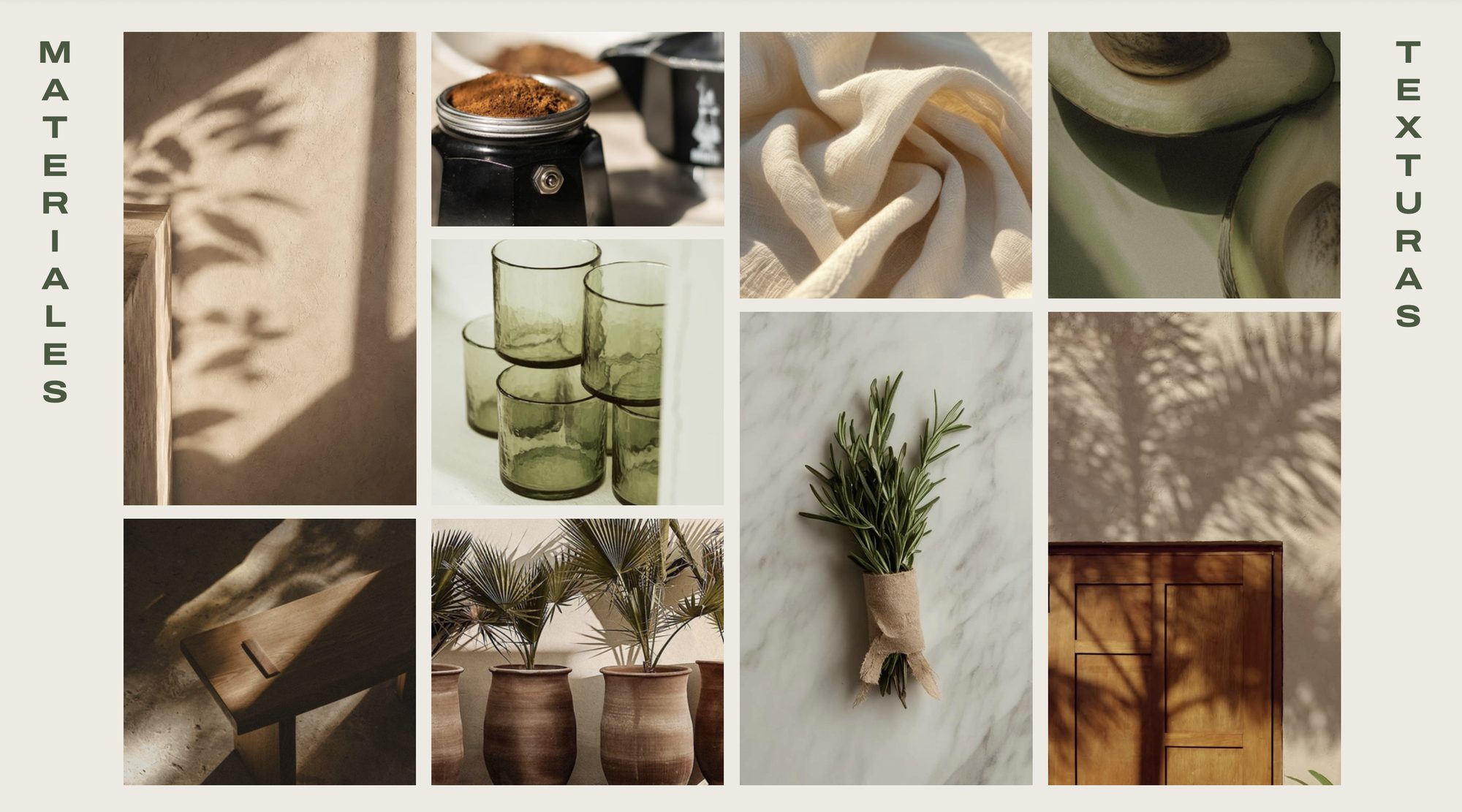 Olivo — materials and textures moodboard