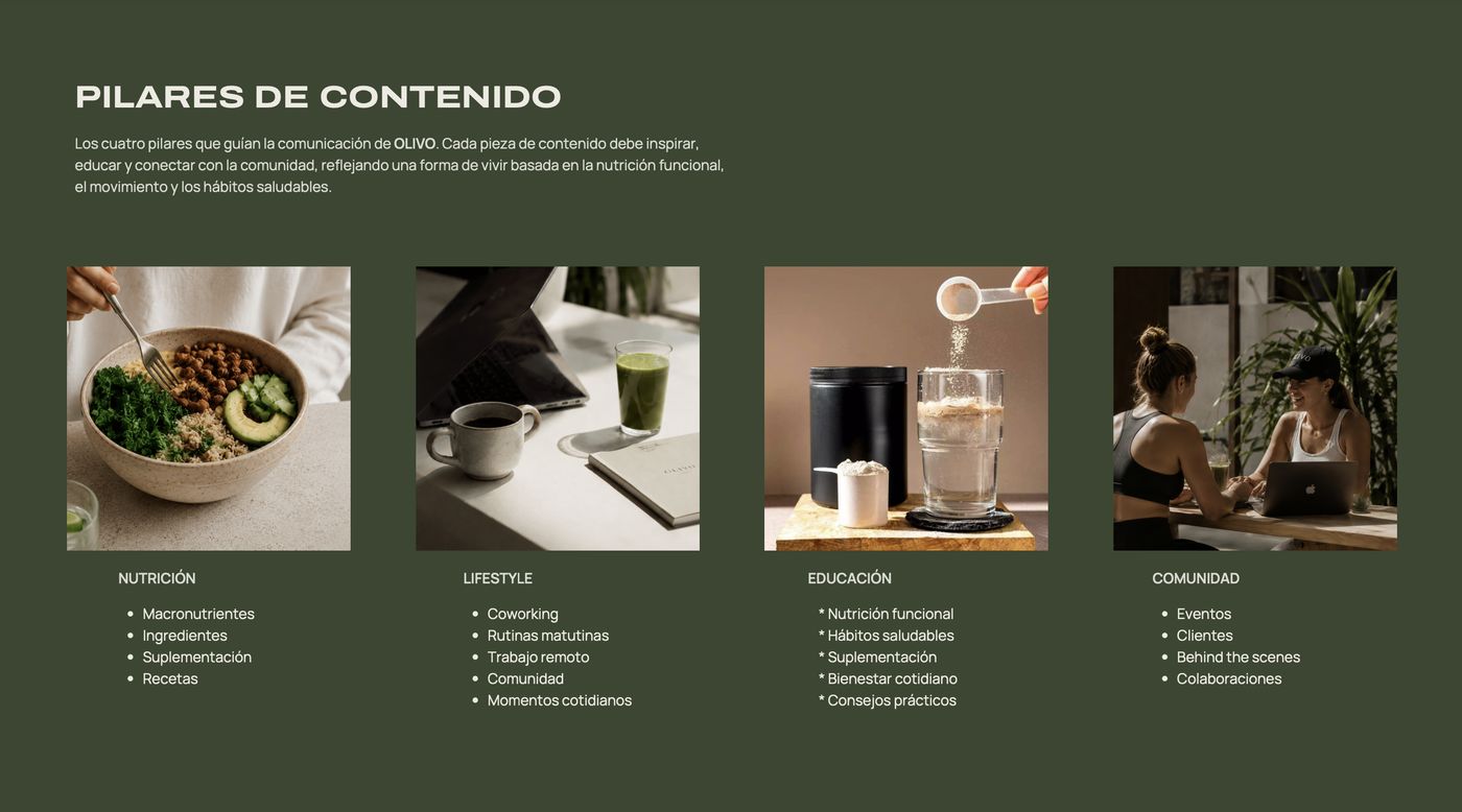 Olivo — Instagram content pillars